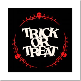 Black Trick or Treat with Skull Halloween Posters and Art